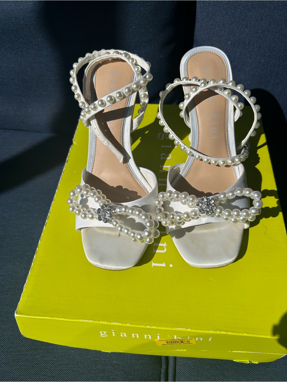 Gianni Bini Ivory Pearl-Embellished Strappy Heels
